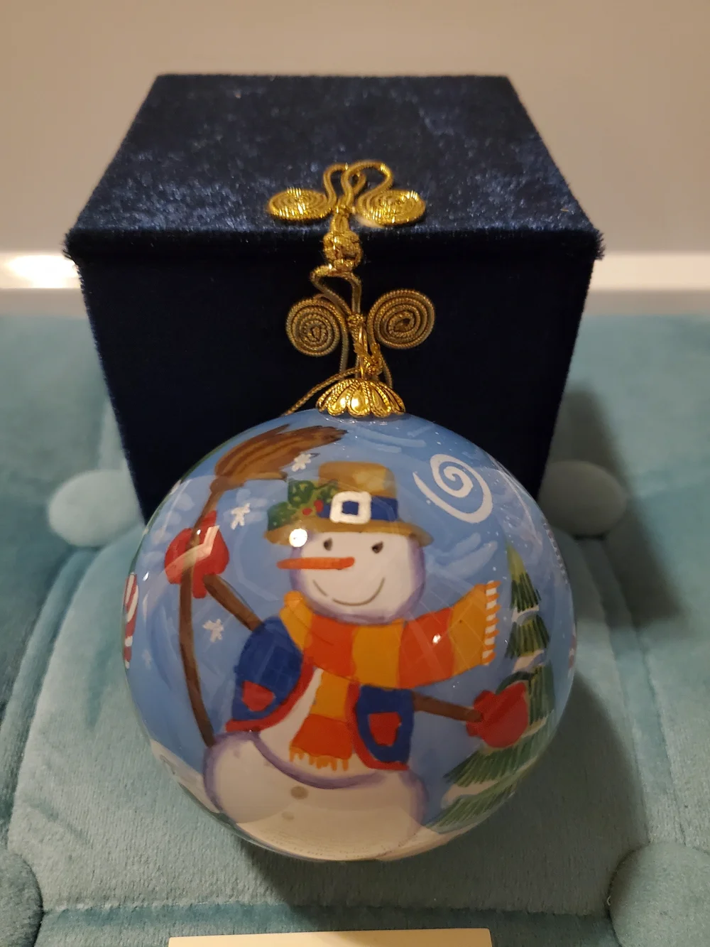 Pier 1 2005 Li Bien Snowman Christmas Ornament With Box & Card Vintage